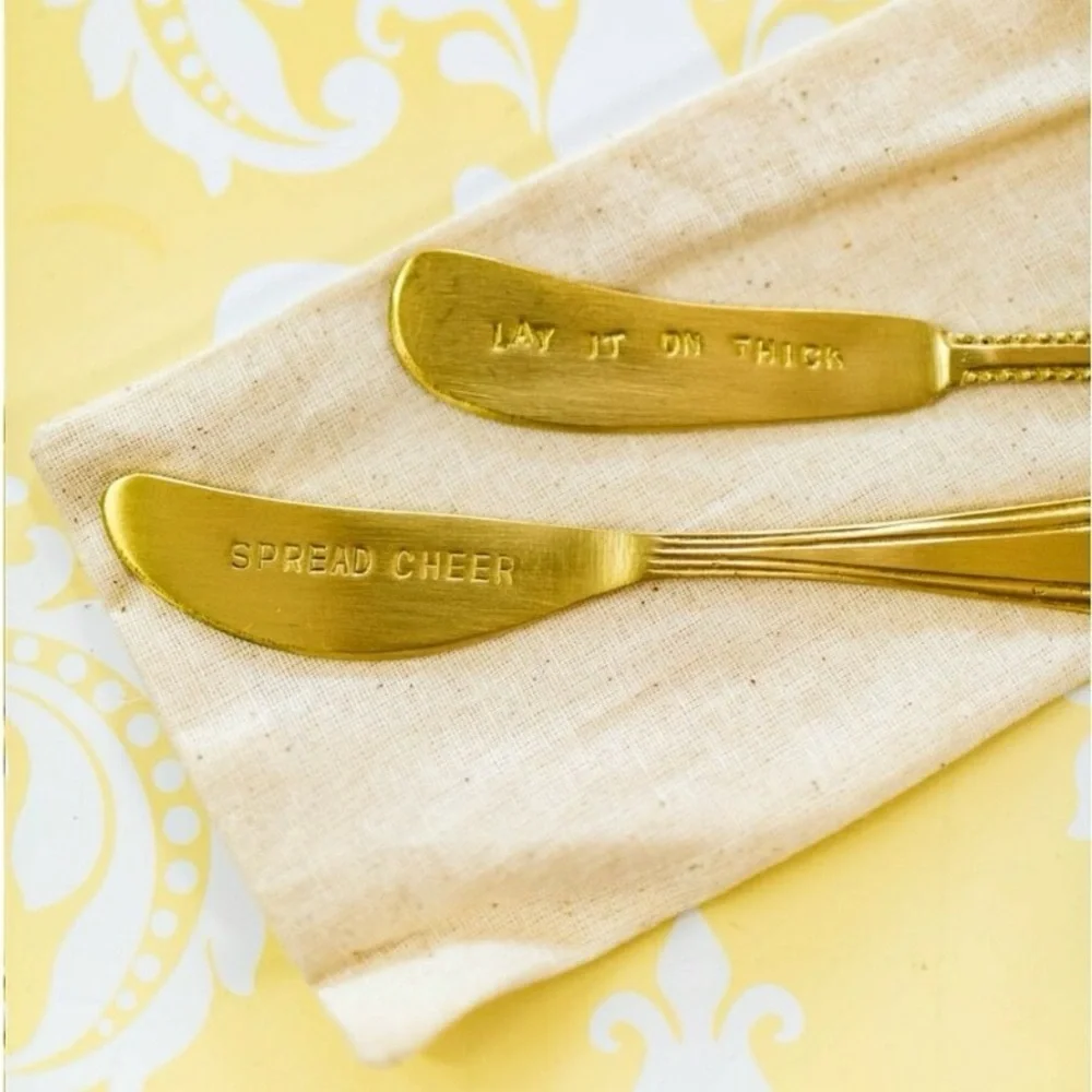 BRASS ENGRAVED CANAPE KNIVES